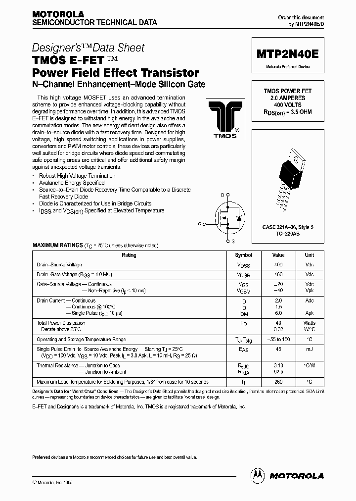 MTP2N40ED_943290.PDF Datasheet