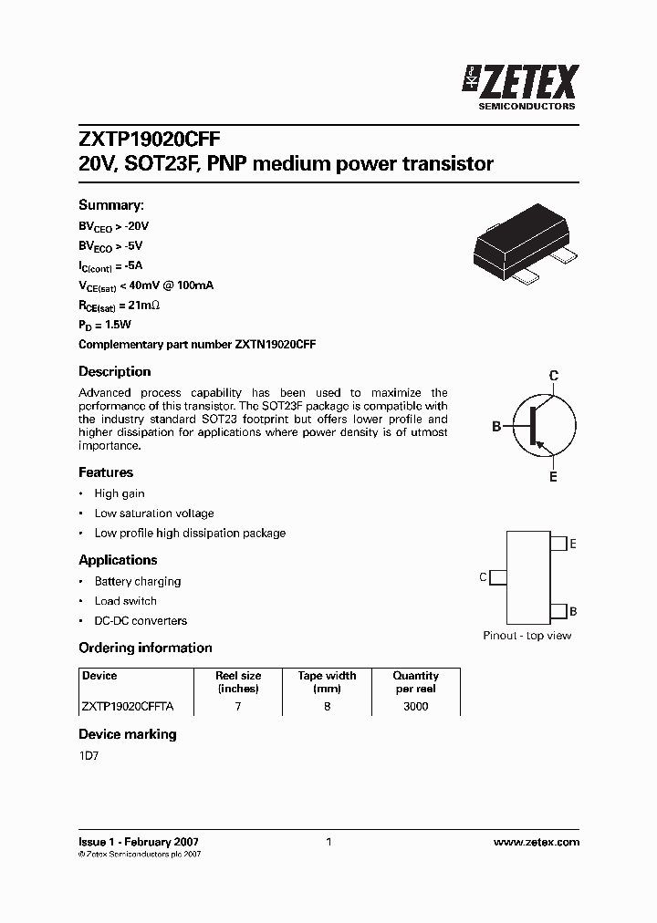 ZXTP19020CFF_953057.PDF Datasheet