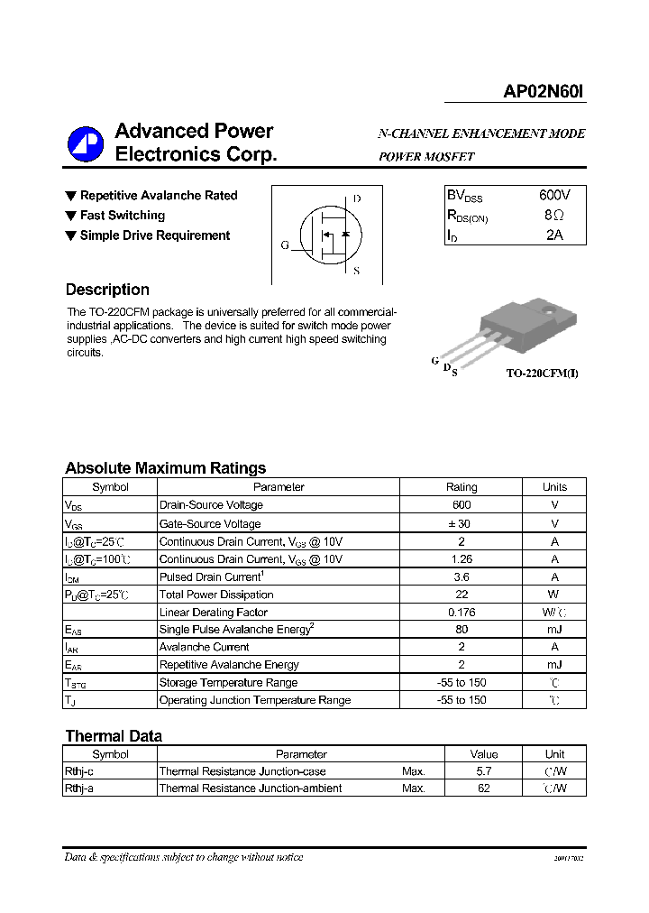 AP02N60I_1168900.PDF Datasheet