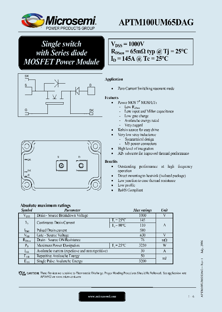 APTM100UM65DAG_1212567.PDF Datasheet