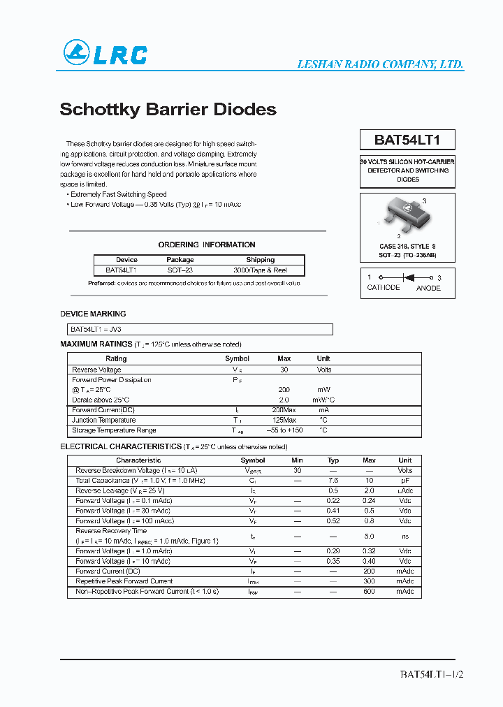 BAT54LT1_1217395.PDF Datasheet