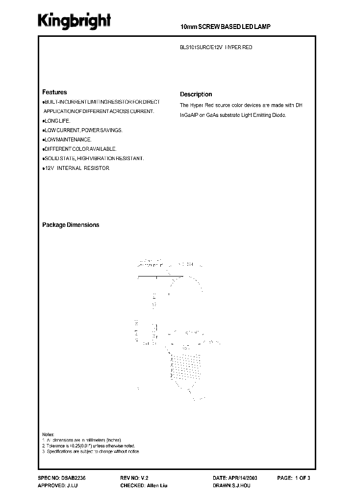 BLS101SURCE12V_1219812.PDF Datasheet