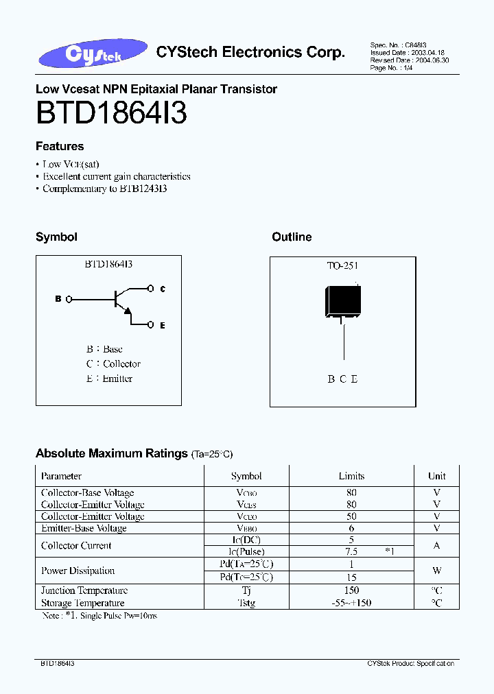 BTD1864I3_1221234.PDF Datasheet