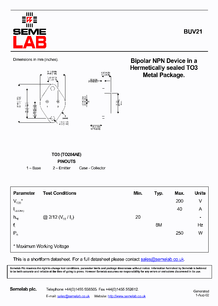 BUV21_1153802.PDF Datasheet
