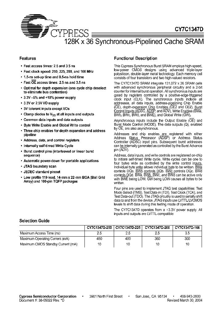 CY7C1347D-225BGC_673644.PDF Datasheet