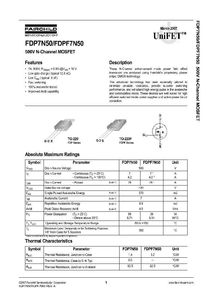 FDPF7N50_1116023.PDF Datasheet