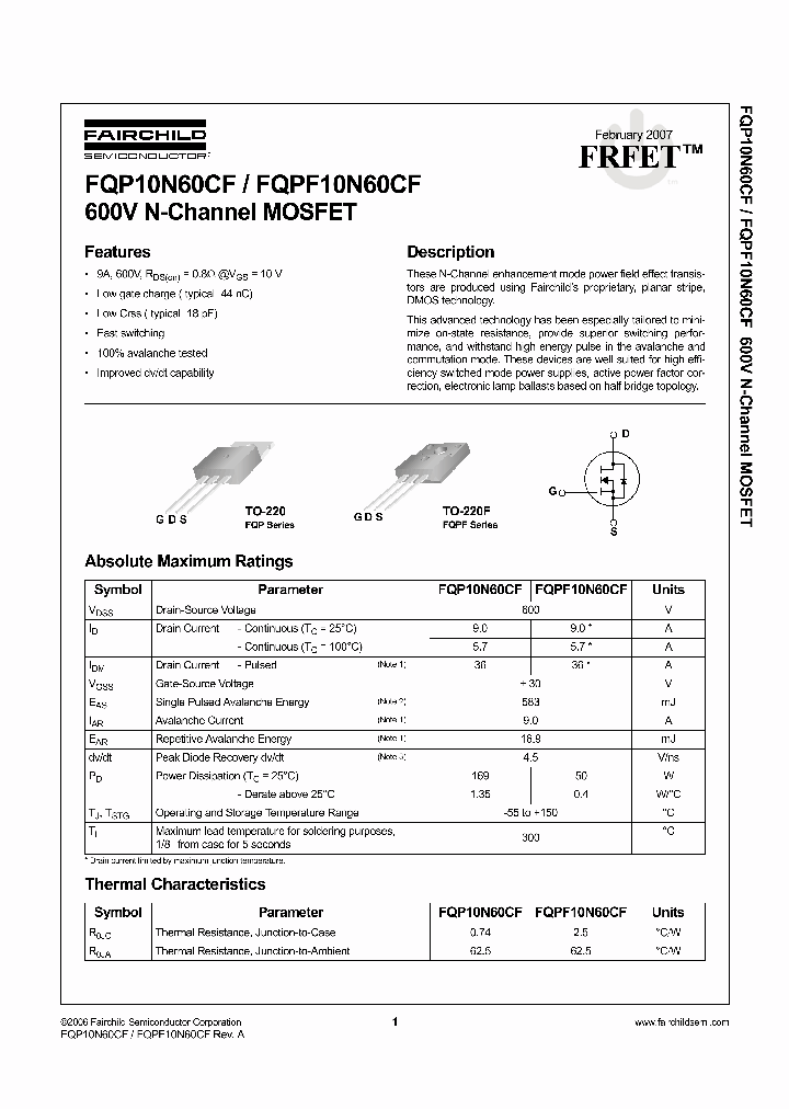 FQP10N60CF_1163623.PDF Datasheet