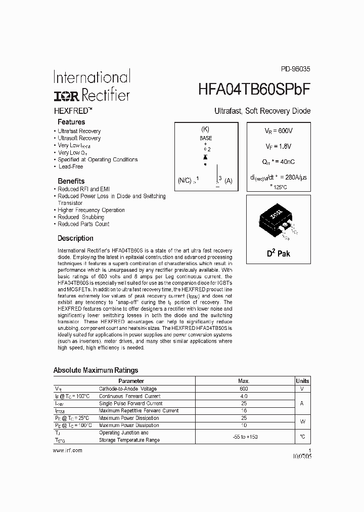 HFA04TB60SPBF_1249143.PDF Datasheet