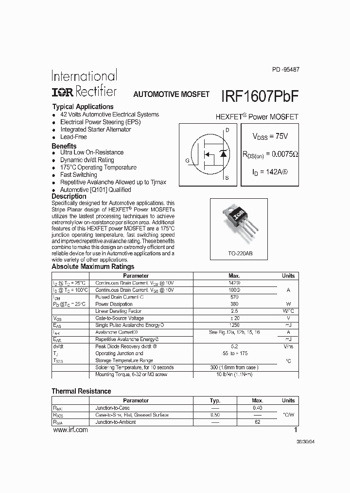 IRF1607PBF_1136627.PDF Datasheet
