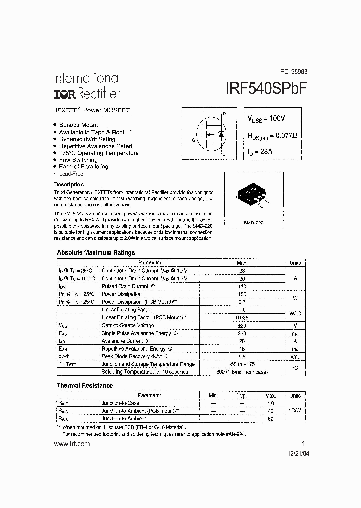 IRF540SPBF_1173891.PDF Datasheet