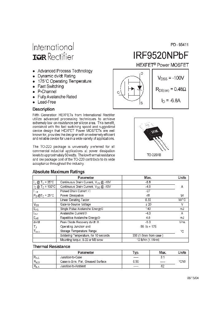 IRF9520NPBF_1255728.PDF Datasheet