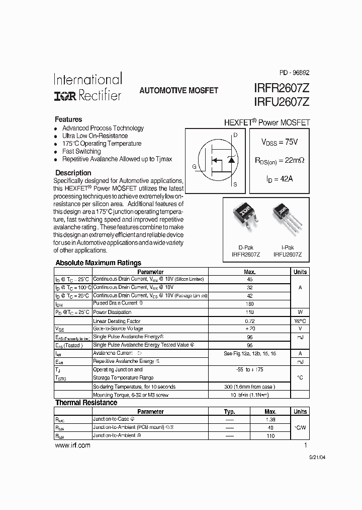 IRFR2607Z_613577.PDF Datasheet