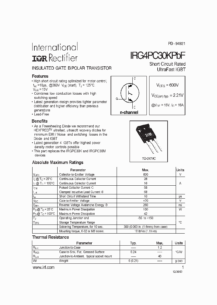 IRG4PC30KPBF_1109512.PDF Datasheet