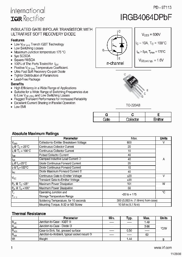 IRGB4064DPBF_1256416.PDF Datasheet