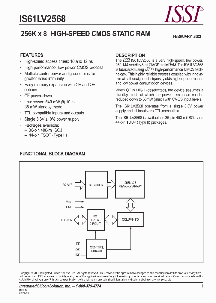 IS61LV2568-10KI_740345.PDF Datasheet