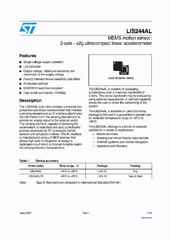 LIS244ALTR_1264701.PDF Datasheet