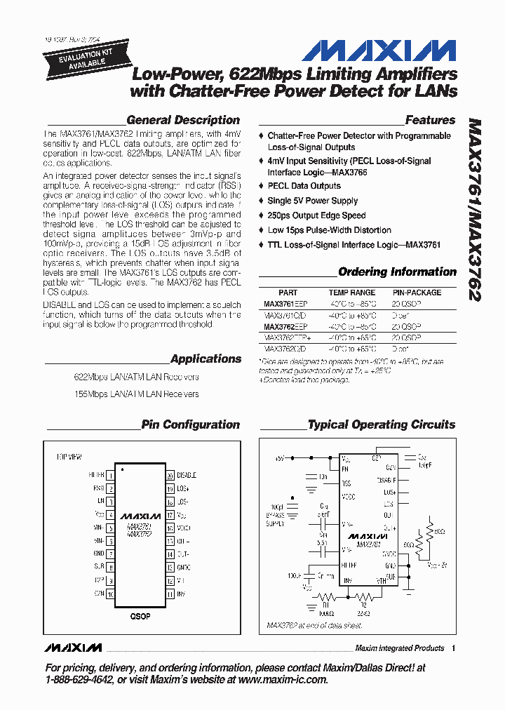 MAX3762EEP_1273105.PDF Datasheet