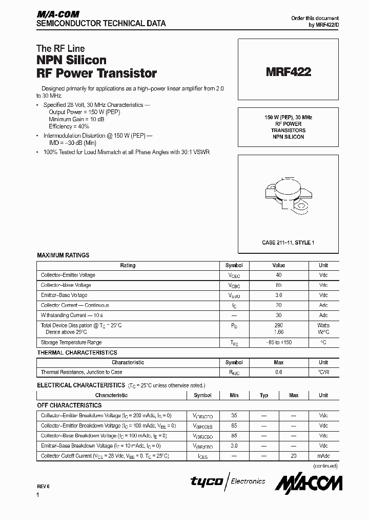 MRF422_1283548.PDF Datasheet