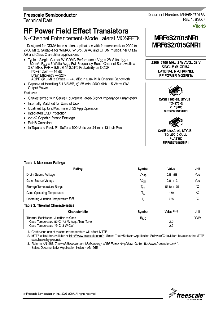 MRF6S27015NR107_1283637.PDF Datasheet