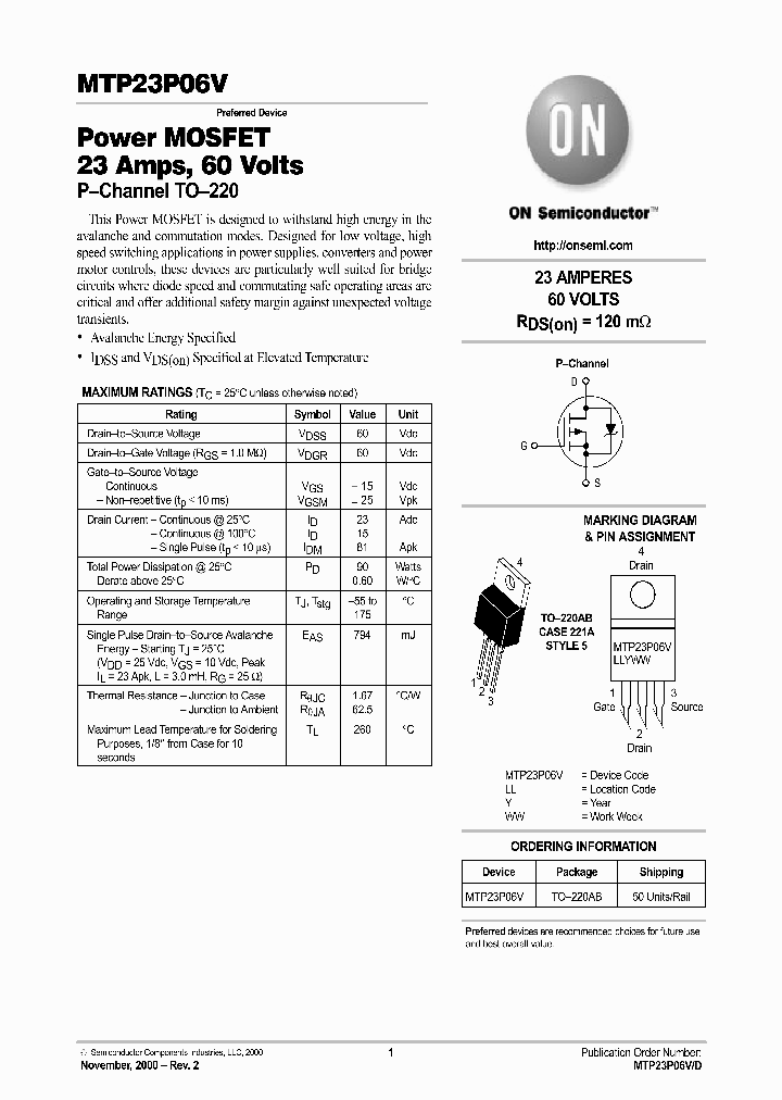 MTP23P06V_1285850.PDF Datasheet