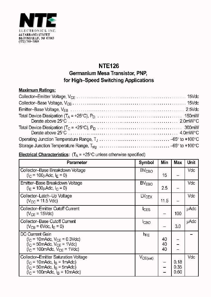 NTE126_1290054.PDF Datasheet