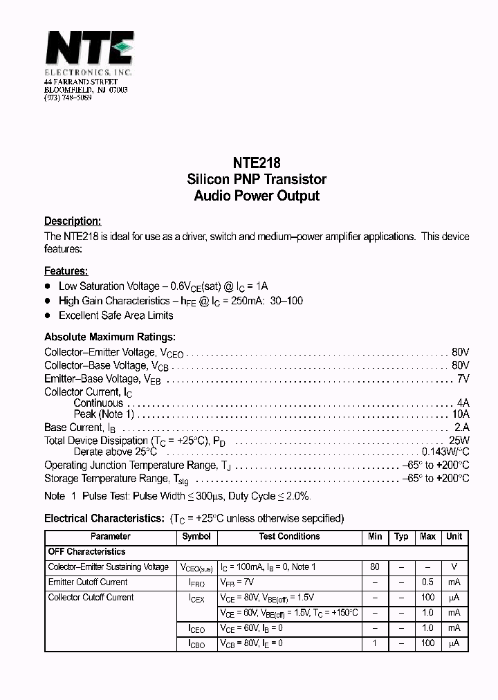 NTE218_1290493.PDF Datasheet