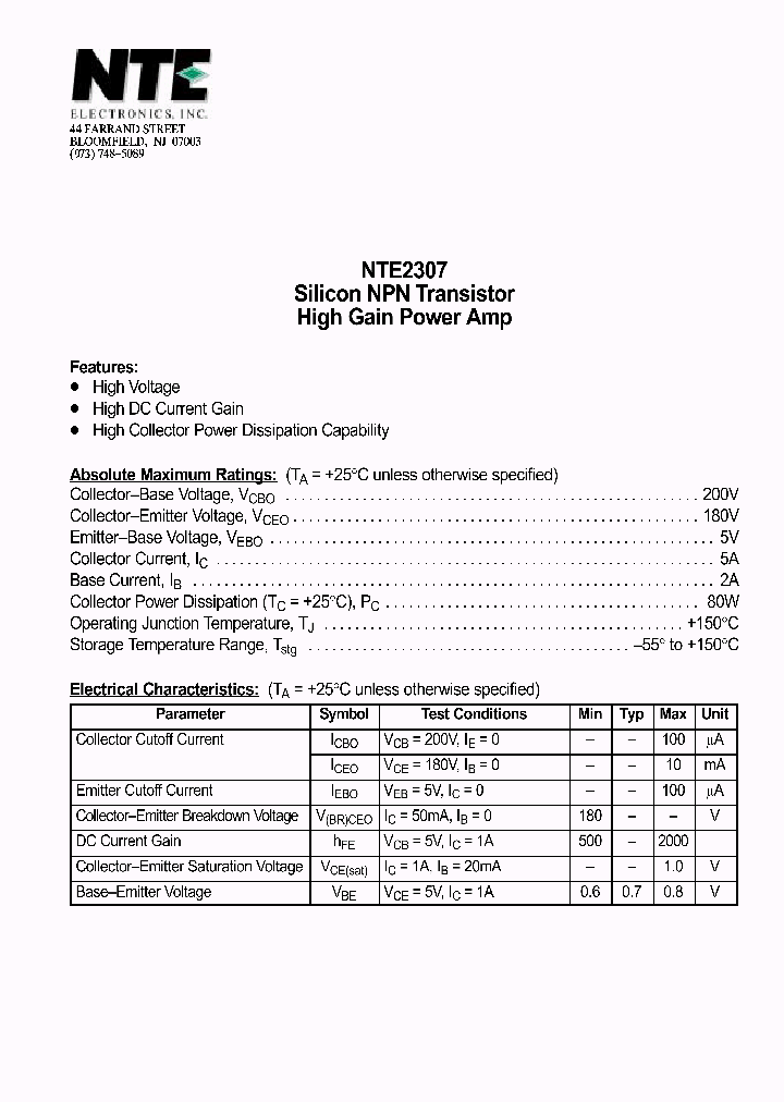 NTE2307_1290509.PDF Datasheet