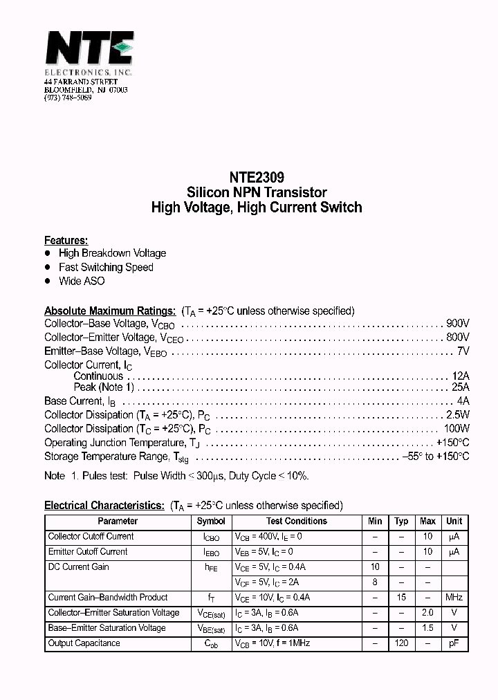 NTE2309_1290511.PDF Datasheet