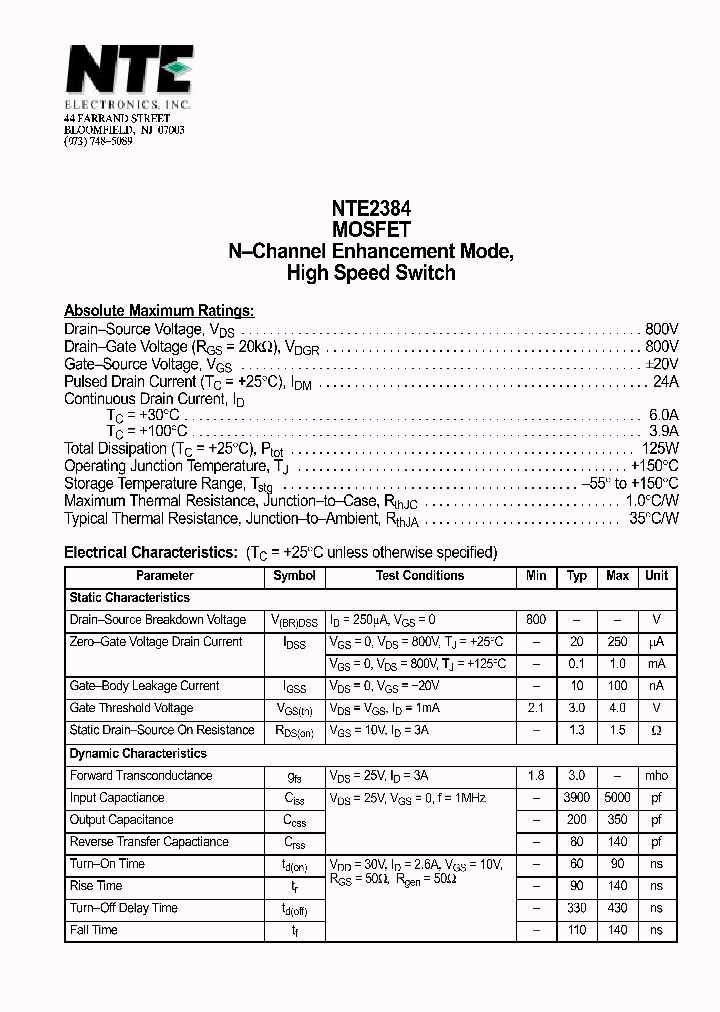 NTE2384_1290575.PDF Datasheet