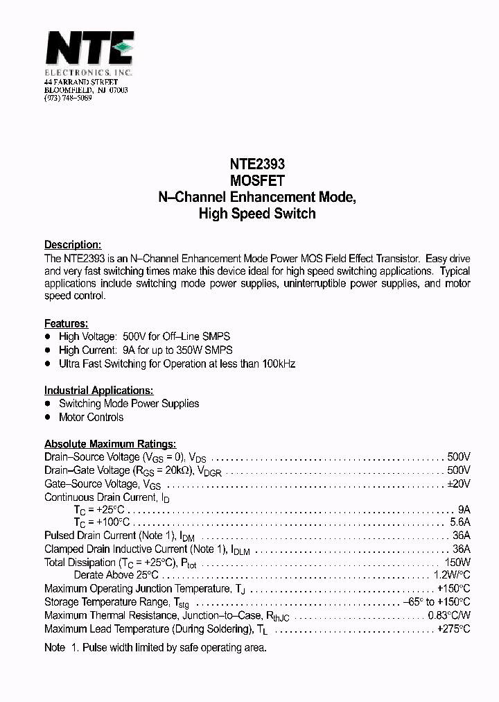 NTE2393_1290584.PDF Datasheet