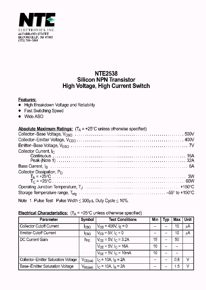 NTE2538_1290637.PDF Datasheet