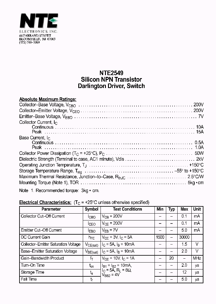 NTE2549_1290646.PDF Datasheet