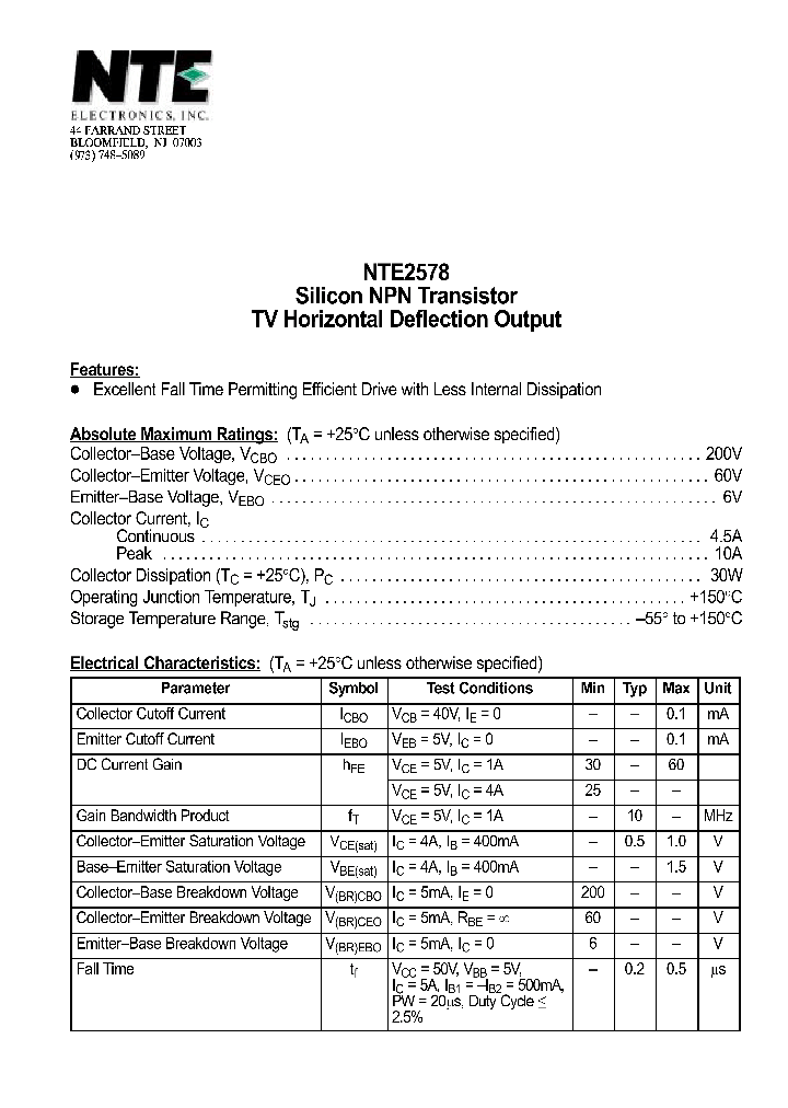 NTE2578_1290665.PDF Datasheet