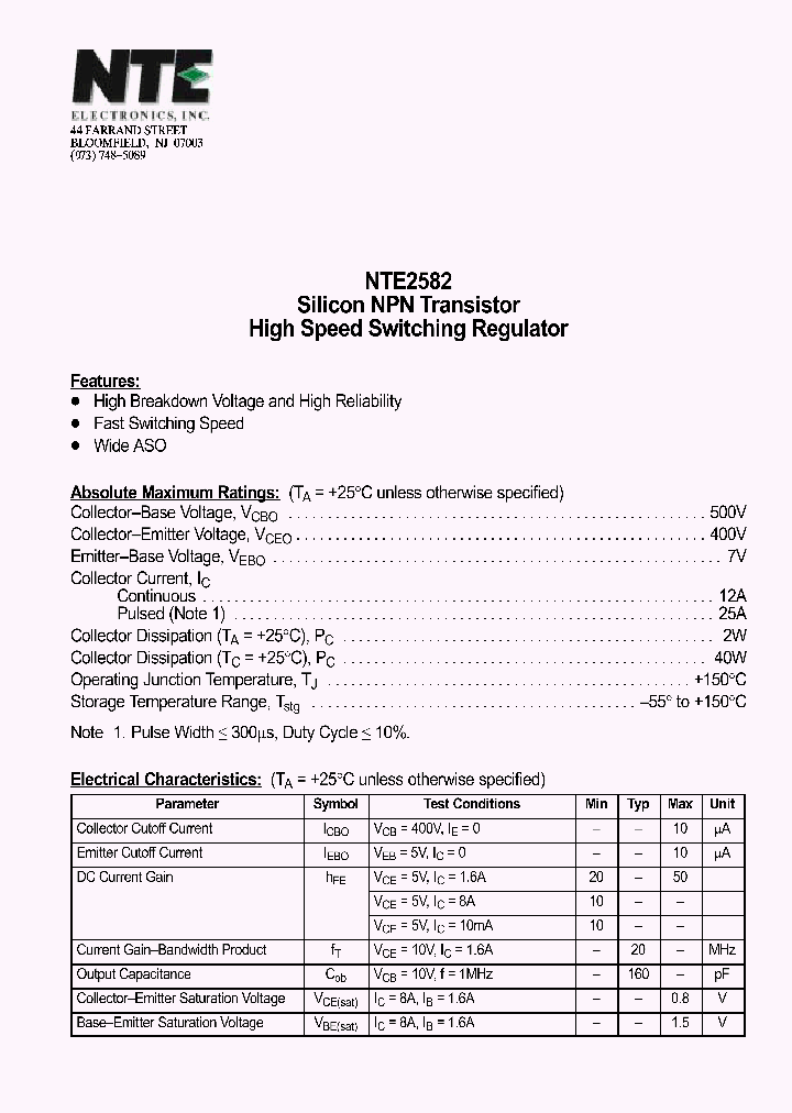 NTE2582_1182856.PDF Datasheet