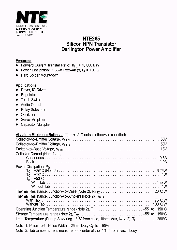 NTE265_1183463.PDF Datasheet