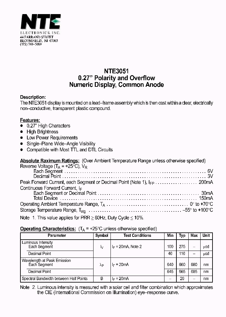 NTE3051_1290773.PDF Datasheet