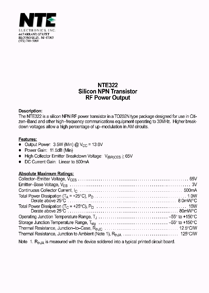 NTE322_1290834.PDF Datasheet