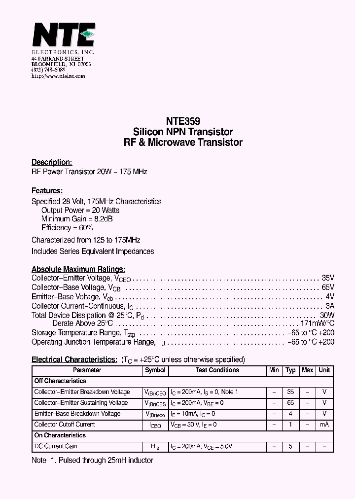 NTE359_1290870.PDF Datasheet