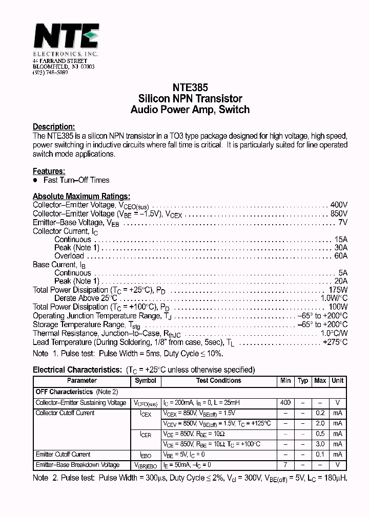 NTE385_1290888.PDF Datasheet