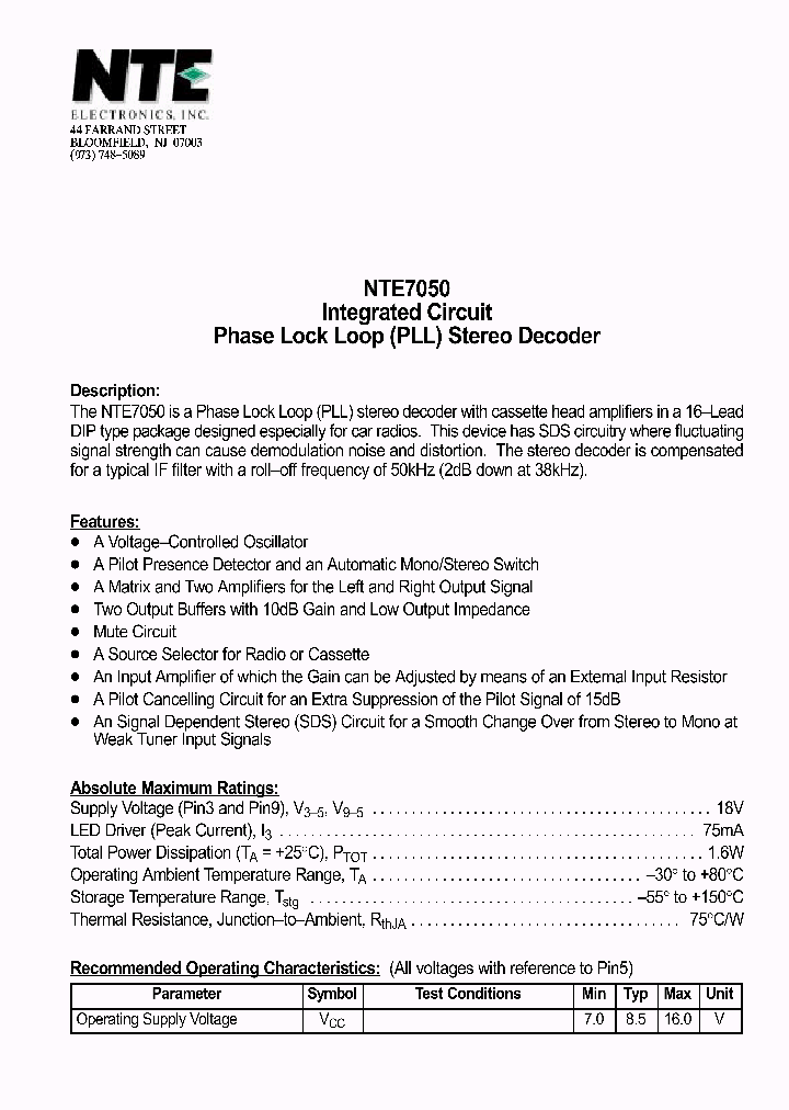 NTE7050_1291204.PDF Datasheet