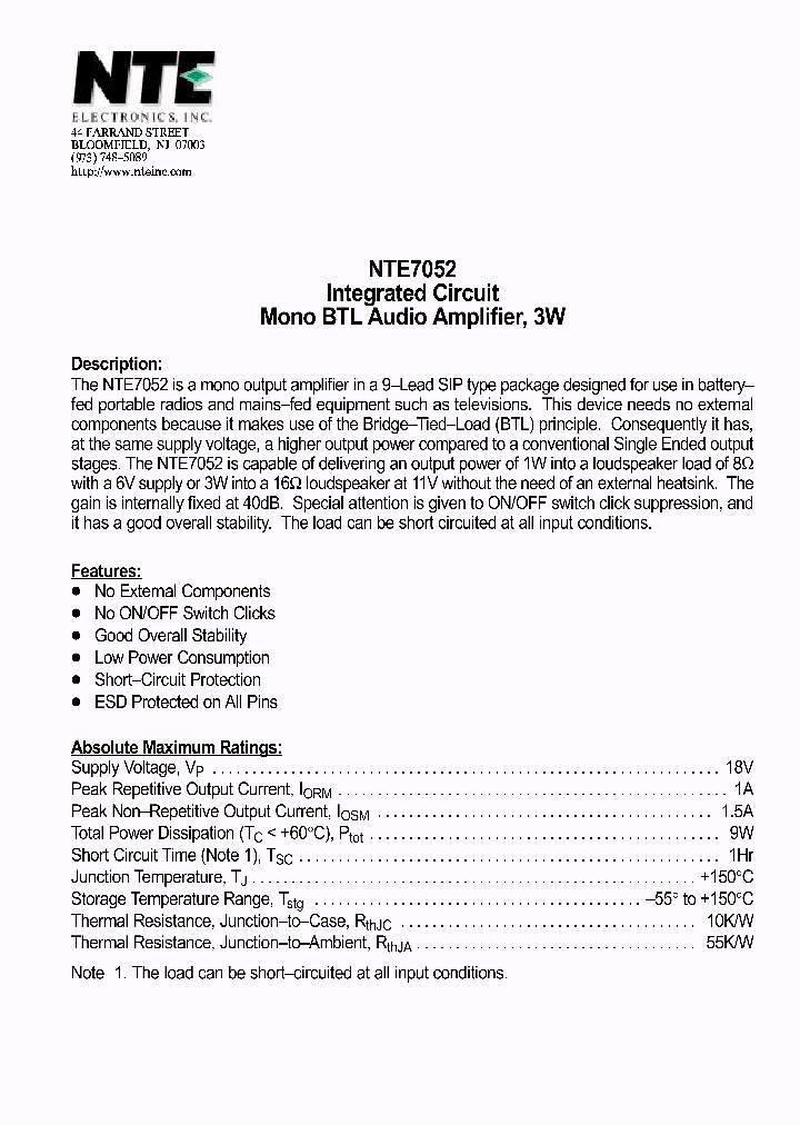 NTE7052_1291206.PDF Datasheet