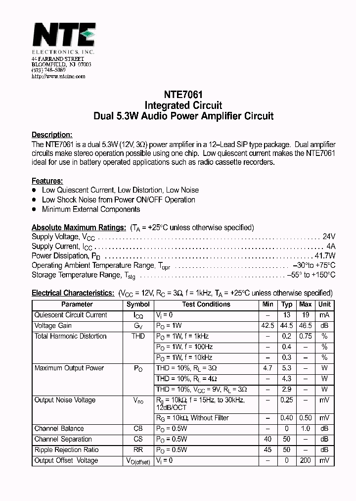 NTE7061_1291211.PDF Datasheet