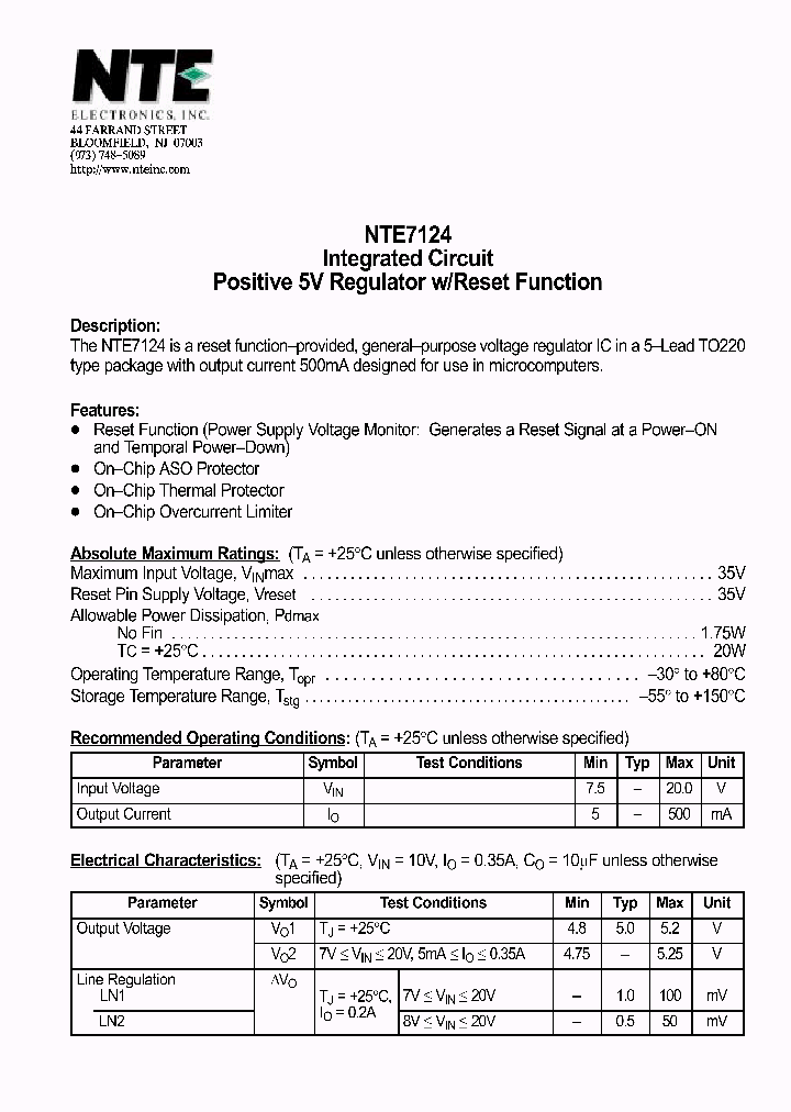 NTE7124_1291257.PDF Datasheet