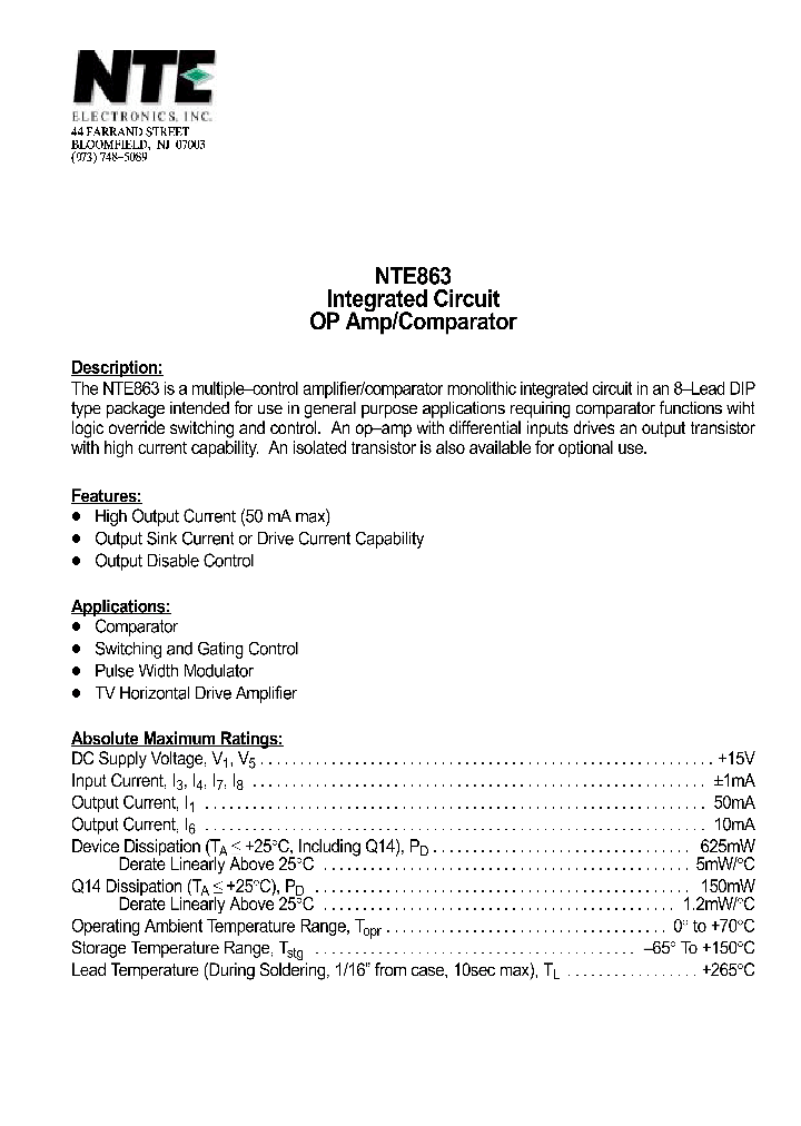 NTE863_1291352.PDF Datasheet