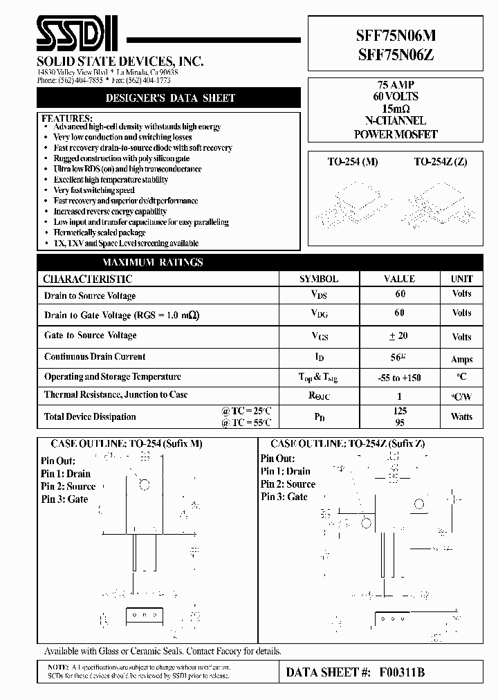 SFF75N06Z_1307518.PDF Datasheet