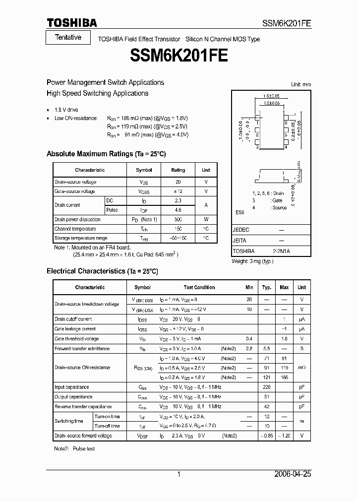 SSM6K201FE_1316817.PDF Datasheet