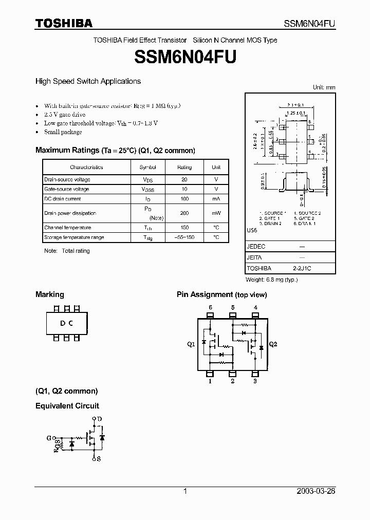 SSM6N04FU_1316821.PDF Datasheet