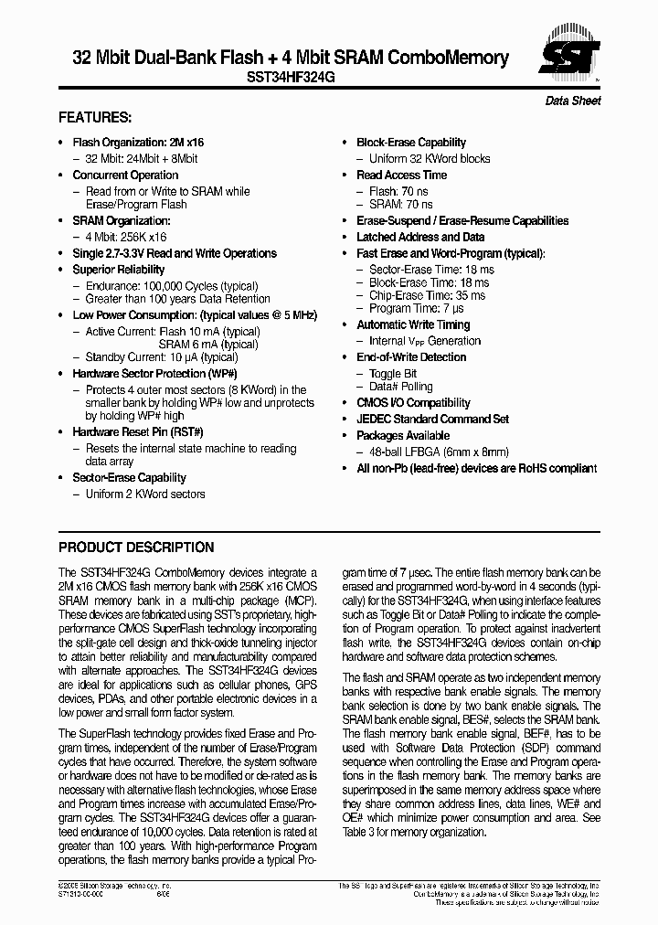 SST34HF324G-70-4E-L3KE_1317028.PDF Datasheet