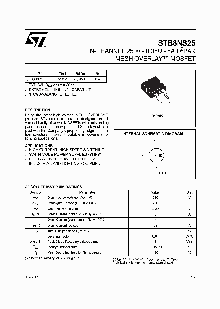 STB8NS25_1188815.PDF Datasheet