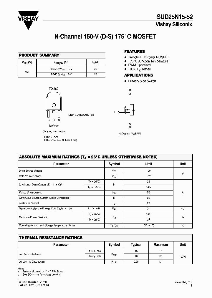 SUD25N15-52-E3_1319738.PDF Datasheet